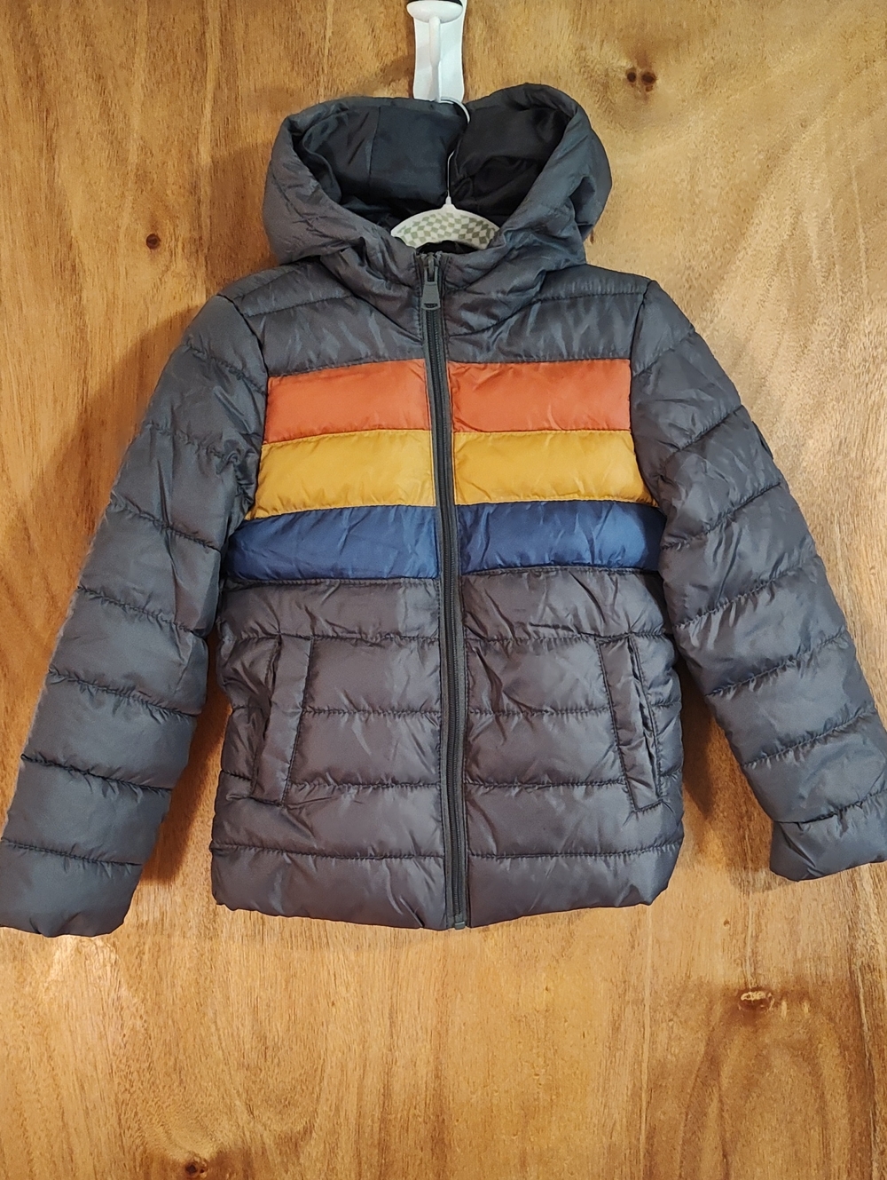 NWOT ¡XTREME Explorer Boys Puffer Jacket Gray Stripes Orange Blue Winter Hood 6